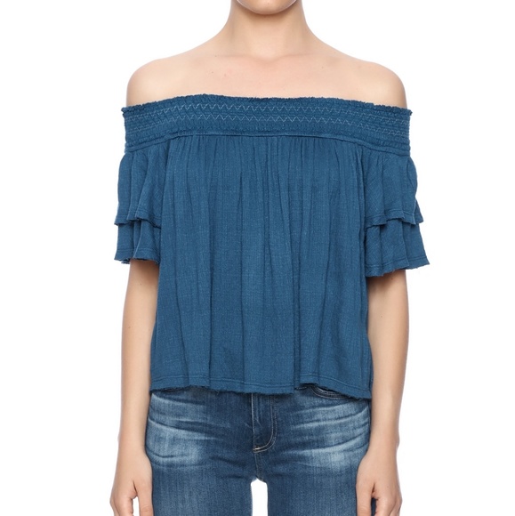 Free people raw hem malibu off shoulder boho top L - Picture 1 of 8